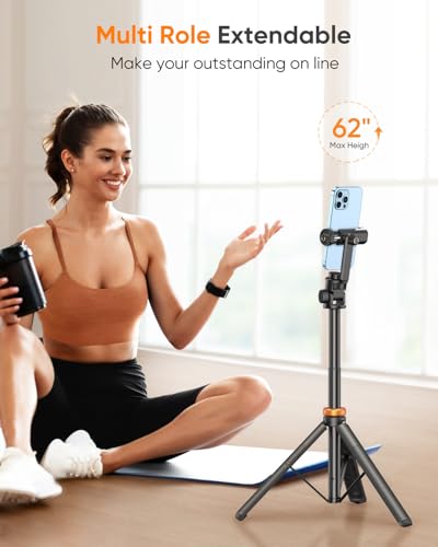 EUCOS 62" Phone Tripod, Tripod for iPhone & Selfie Stick with Remote