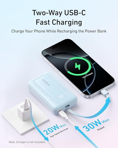 Anker Portable Charger, 10,000mAh 30W Power Bank, USB-C in and Out Fast Charging Battery Pack, Travel Essential Phone Power Bank, for iPhone 17/16, Galaxy and More