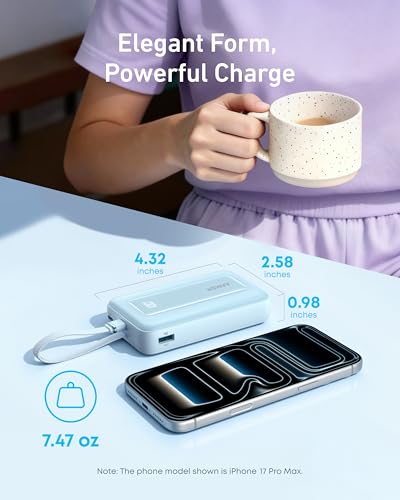 Anker Portable Charger, 10,000mAh 30W Power Bank, USB-C in and Out Fast Charging Battery Pack, Travel Essential Phone Power Bank, for iPhone 17/16, Galaxy and More
