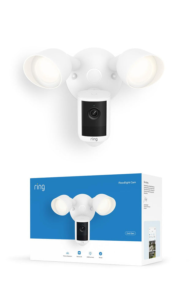Ring Floodlight Cam 2K Wired Security Camera - White