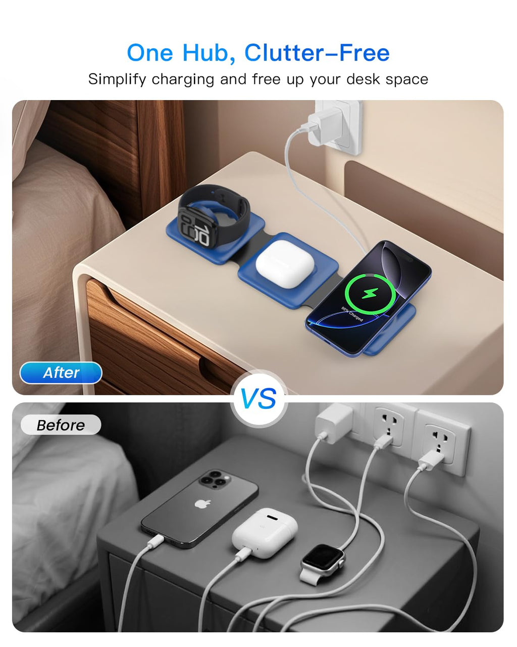 Charging Station for Apple Multiple Devices - 3 in 1 Foldable Magnetic Wireless Charger Dock - Travel Charging Pad for iPhone 17 16 15 14 13 12 Pro Max Plus Watch & Airpods