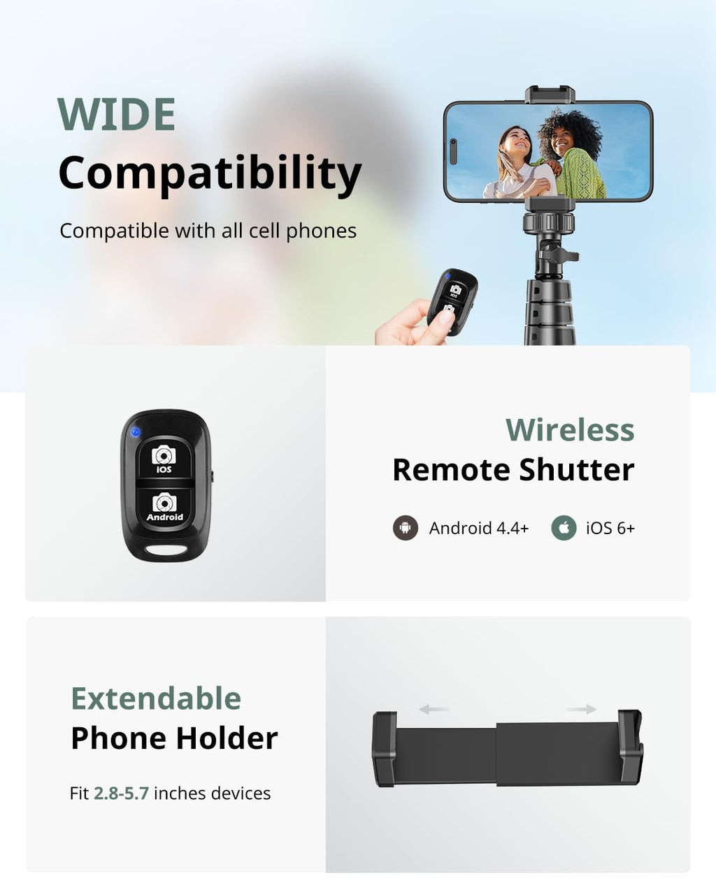 Sensyne Phone Tripod & Selfie Stick, Extendable Cell Phone Tripod Stand with Wireless Remote and Phone Holder, Compatible with iPhone Android Phone, Camera…