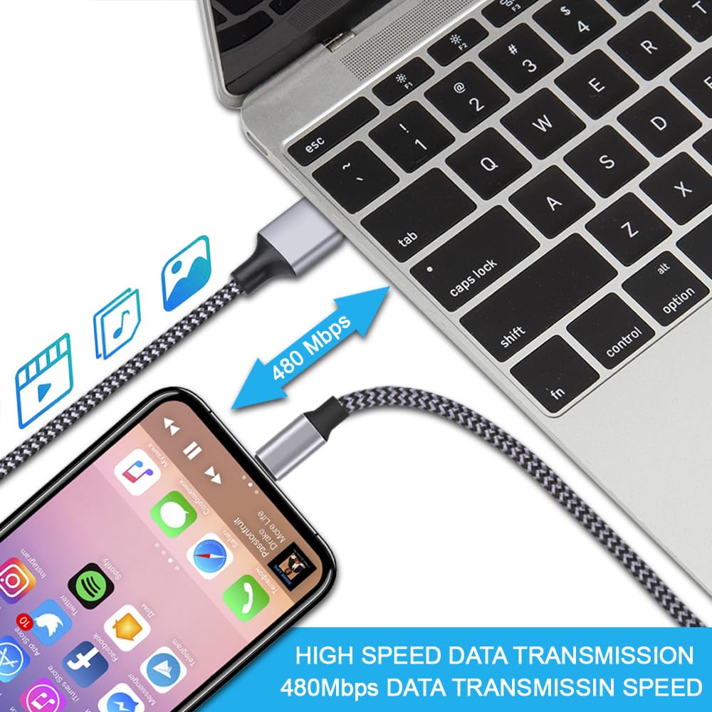 TAKAGI Phone Charger, Lightning Cable 3PACK 6FT Nylon Braided USB Charging Cable
