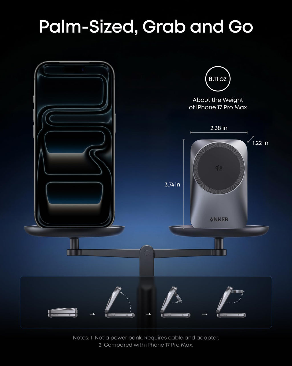 Anker Prime 25W Qi2.2-Certified Palm-Sized 3-in-1 Foldable MagSafe Charger
