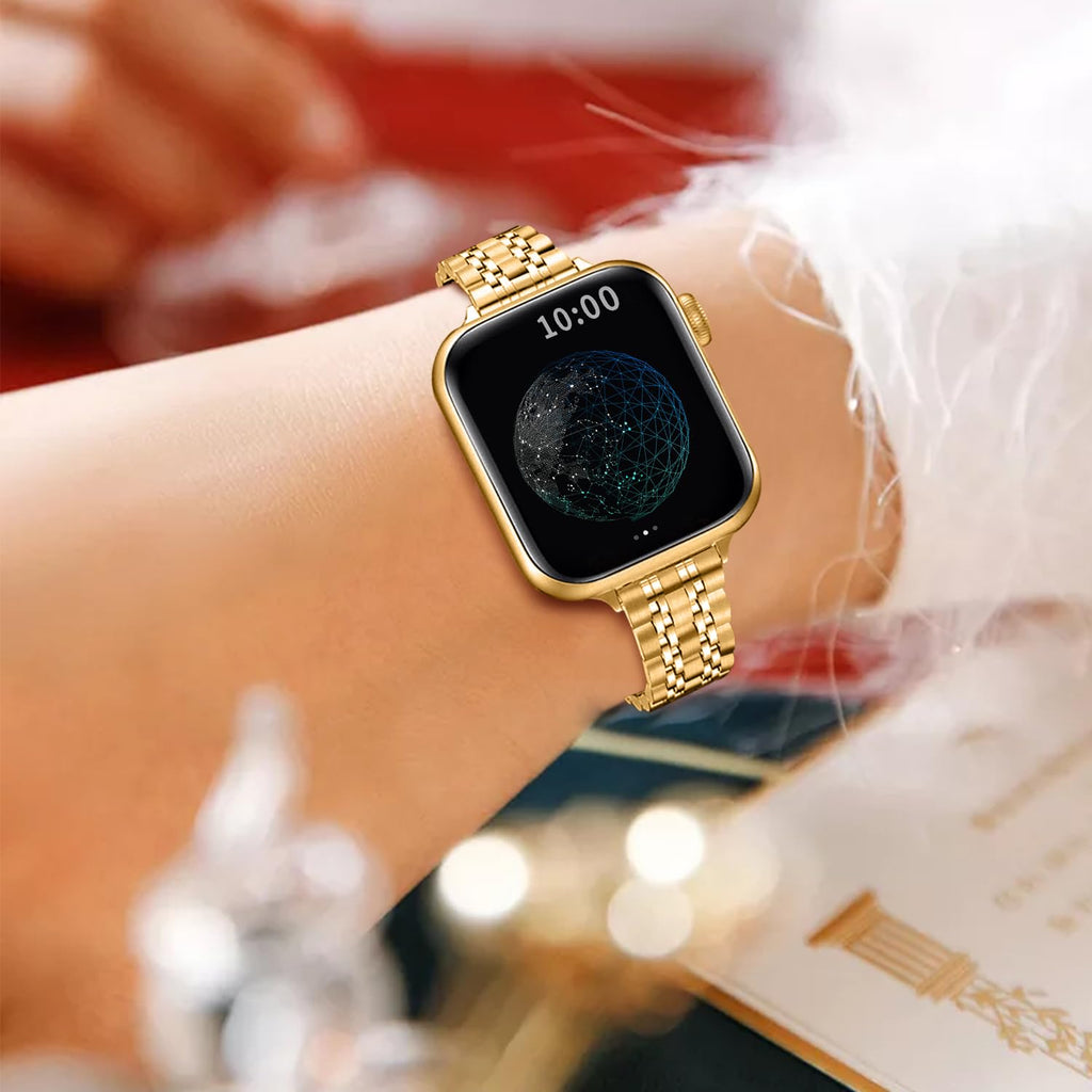QUNDAXI Slim Stainless Steel Apple Watch Band for Women