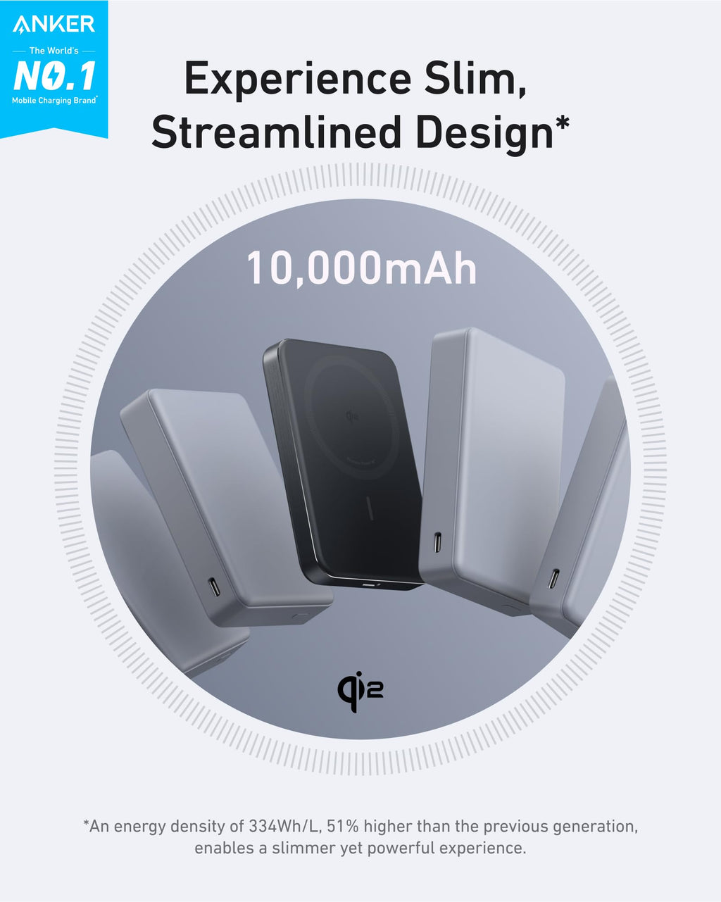 Anker MagGo Power Bank, Slim 10,000mAh Magnetic Battery Pack, Qi2 Certified 15W Ultra-Fast MagSafe Compatible Portable Charger, Ergonomic Design, for iPhone16/15/14/13/12 Series Only