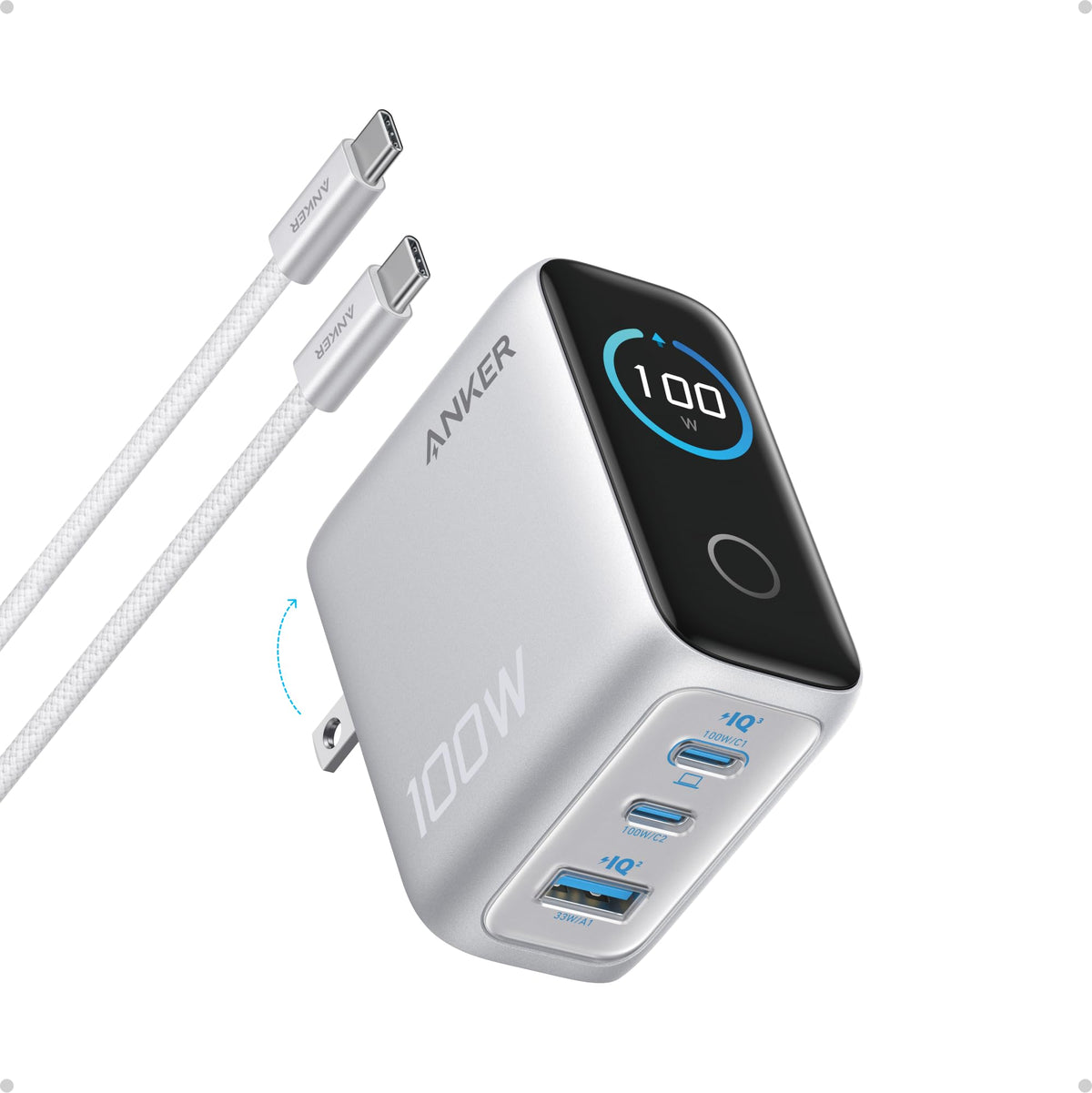 Anker 100W 3-Port GaN USB-C Charger with Smart Display