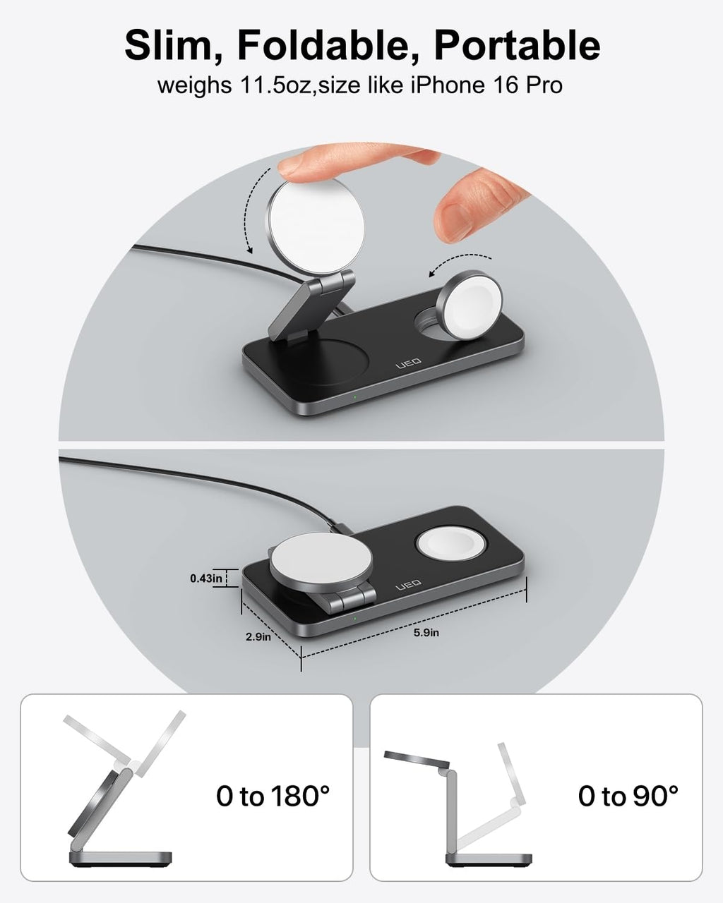 UEQ Foldable 3 in 1 Wireless Charging Station for Apple Compatible with Magsafe Charger Stand,Magnetic Wireless Charger Station for iPhone 15 14 13 12 Series,Airpods Pro,Apple Watch Ultra