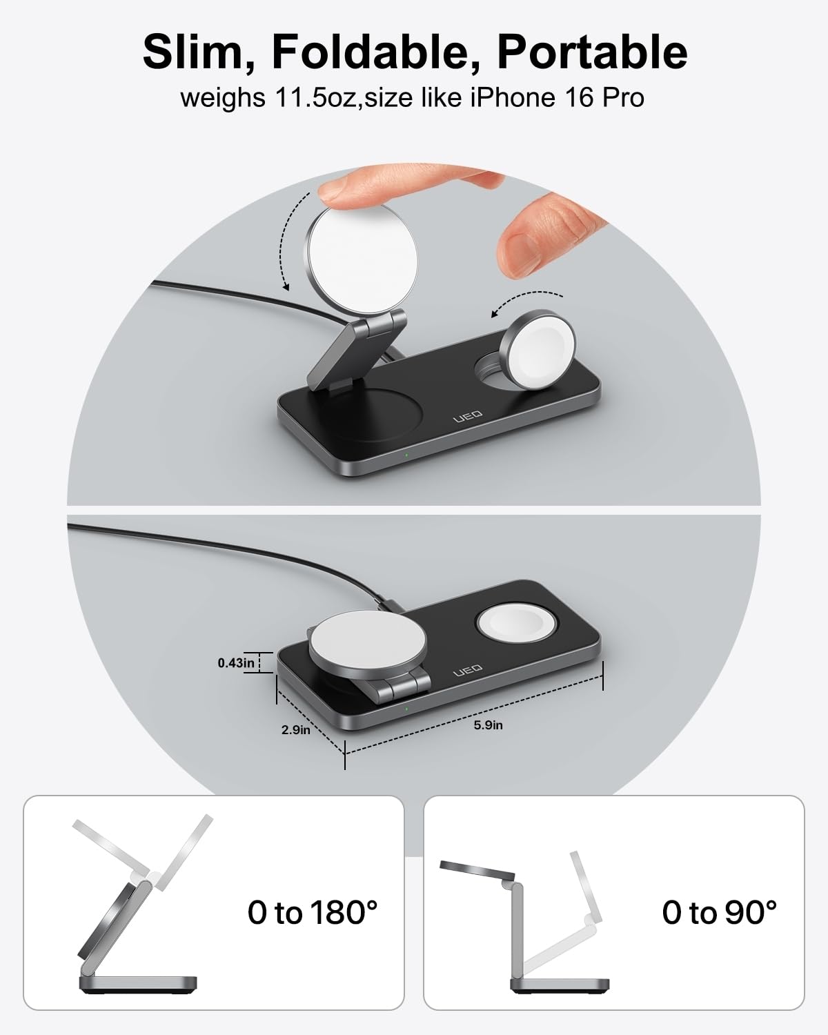 UEQ Foldable 3 in 1 Wireless Charging Station for Apple Compatible with Magsafe Charger Stand,Magnetic Wireless Charger Station for iPhone 15 14 13 12 Series,Airpods Pro,Apple Watch Ultra