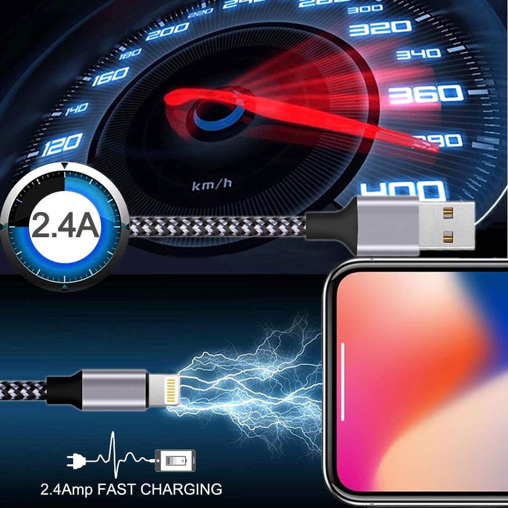TAKAGI Phone Charger, Lightning Cable 3PACK 6FT Nylon Braided USB Charging Cable