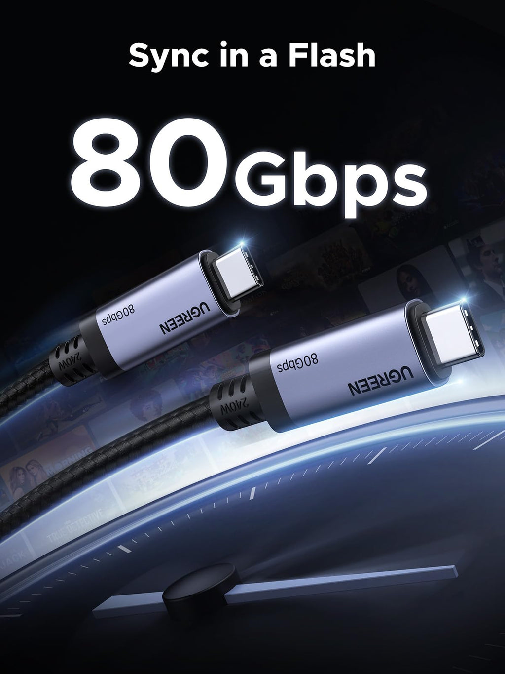 UGREEN 240W USB C to USB C Cable for Thunderbolt 5, USB4 Gen4 80Gbps, 3.3ft