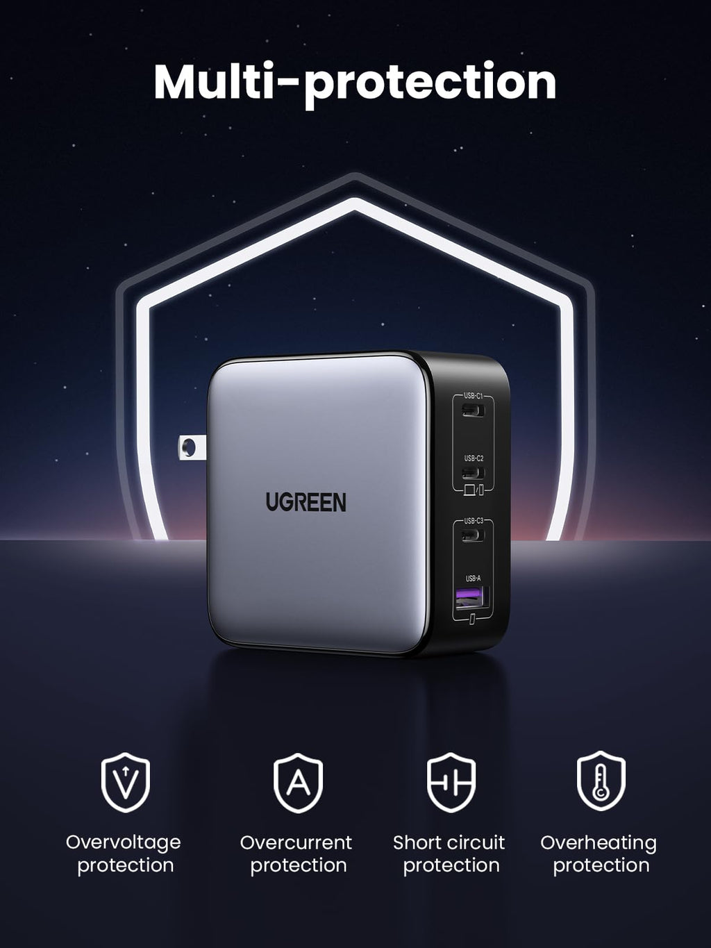 UGREEN Nexode 100W GaN USB C Charger, 4-Port Compact Foldable Fast Laptop Charger Power Adapter for MacBook Pro/Air, iPad Pro, iPhone 17/16/15 Series, Galaxy S25/S24, Pixel 10/9, Steam Deck, Pixelbook
