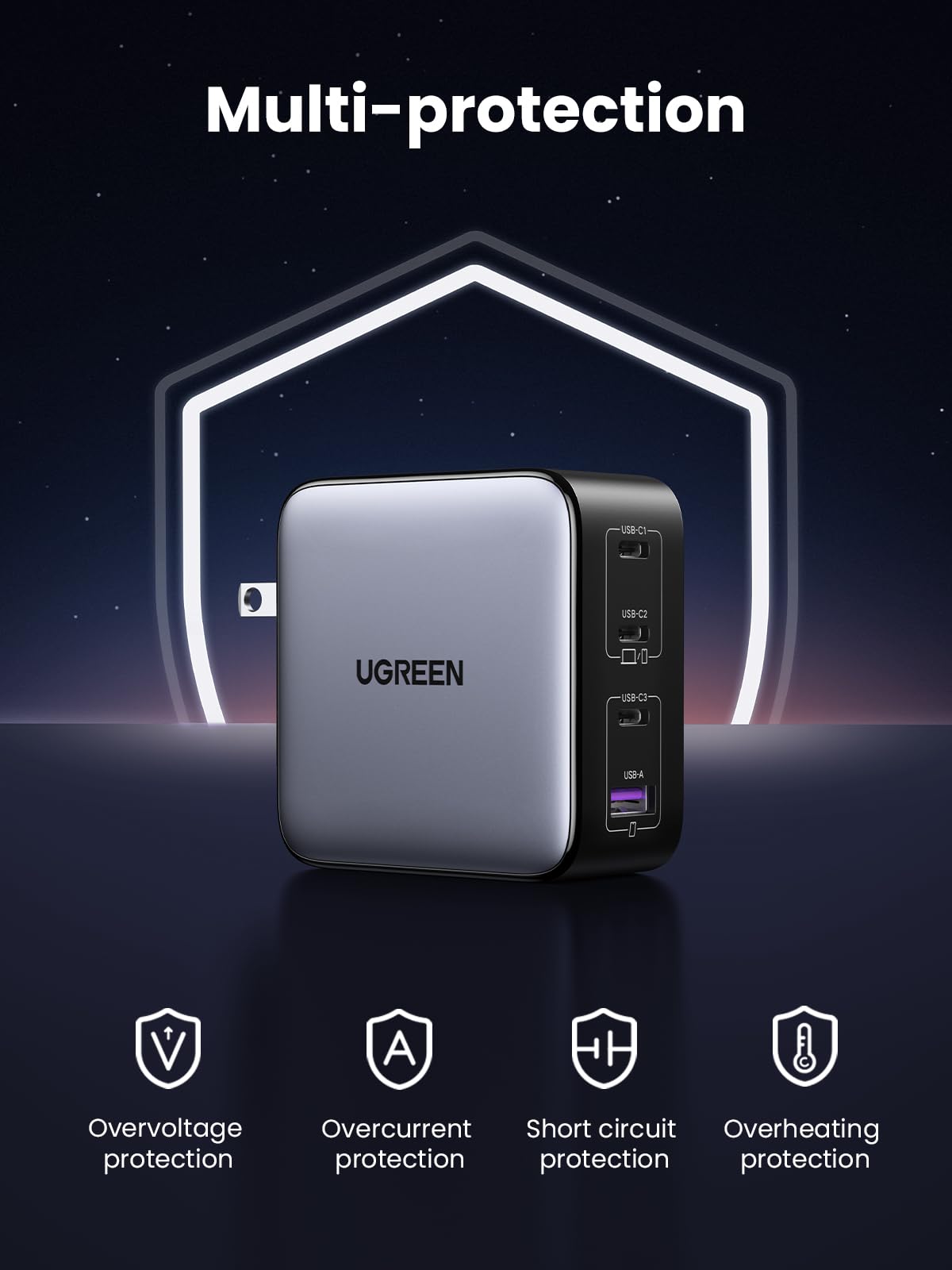 UGREEN Nexode 100W GaN USB C Charger, 4-Port Compact Foldable Fast Laptop Charger Power Adapter for MacBook Pro/Air, iPad Pro, iPhone 17/16/15 Series, Galaxy S25/S24, Pixel 10/9, Steam Deck, Pixelbook