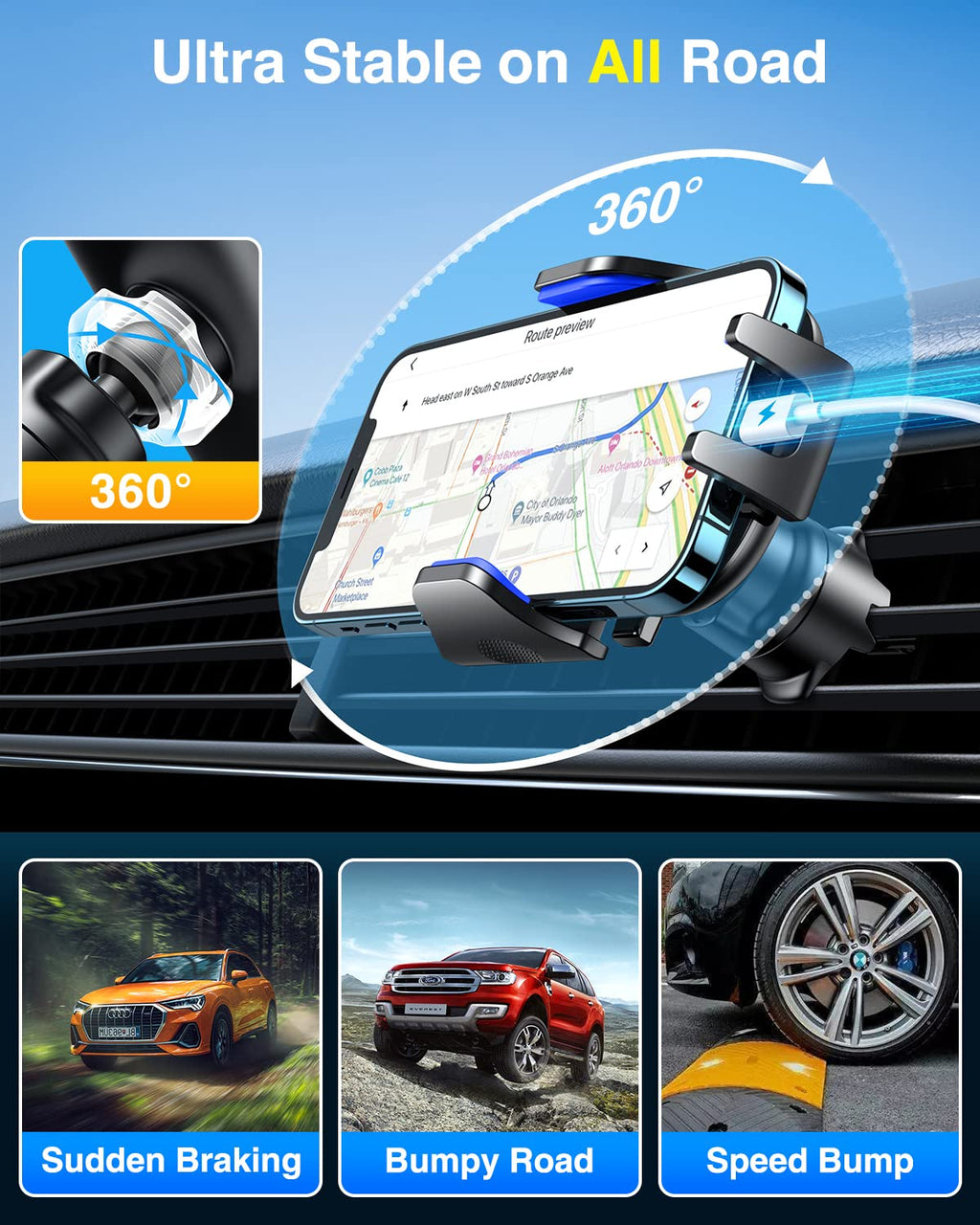 VANMASS [True Military-Grade Car Phone Holder [2024 Best Suction & Clip] Cell Phone Mount for Dashboard Windshield Vent Truck Cradle Dash Stand for iPhone 15 Pro Max 14 13 12 Android