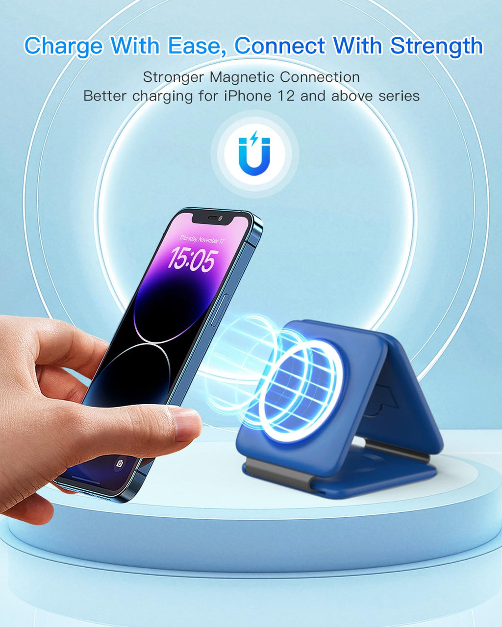 Charging Station for Apple Multiple Devices - 3 in 1 Foldable Magnetic Wireless Charger Dock - Travel Charging Pad for iPhone 17 16 15 14 13 12 Pro Max Plus Watch & Airpods
