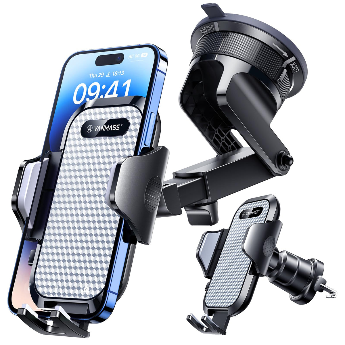 VANMASS Military-Grade Car Phone Mount with Suction Clip