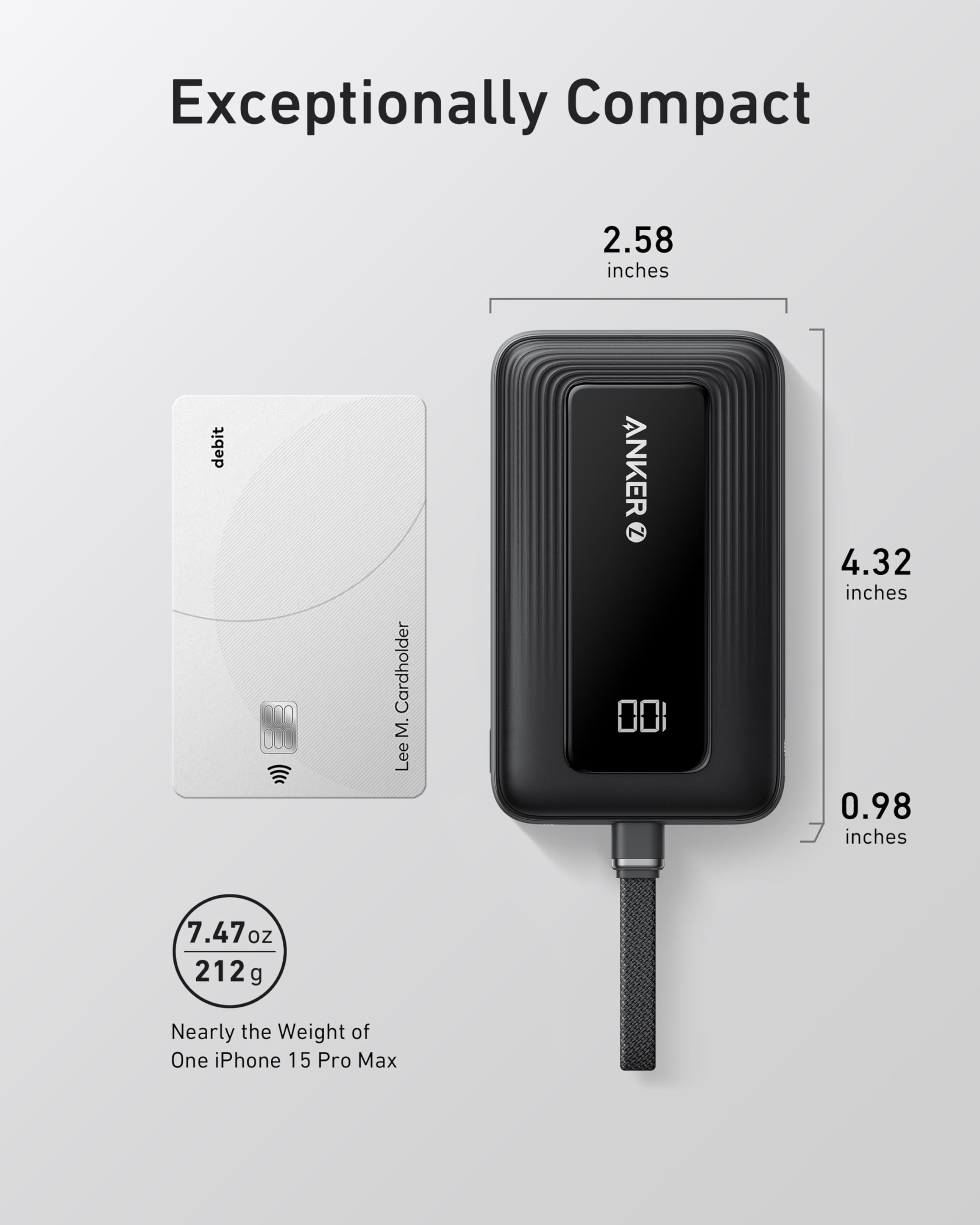 Anker Portable Charger, 10,000mAh 30W Power Bank, USB-C in and Out Fast Charging Battery Pack, Travel Essential Phone Power Bank, for iPhone 17/16, Galaxy and More