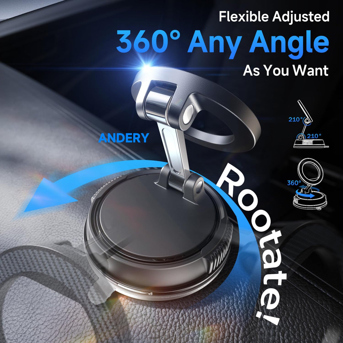 ANDERY Car Phone Holder for Magsafe [78+LBS Strongest Suction & 2400gf Magnetic] 360° Adjustable Car Phone Mount, Phone Holders for Your Car for iPhone 17 Pro Max 16 15 14 13 12 Air Plus