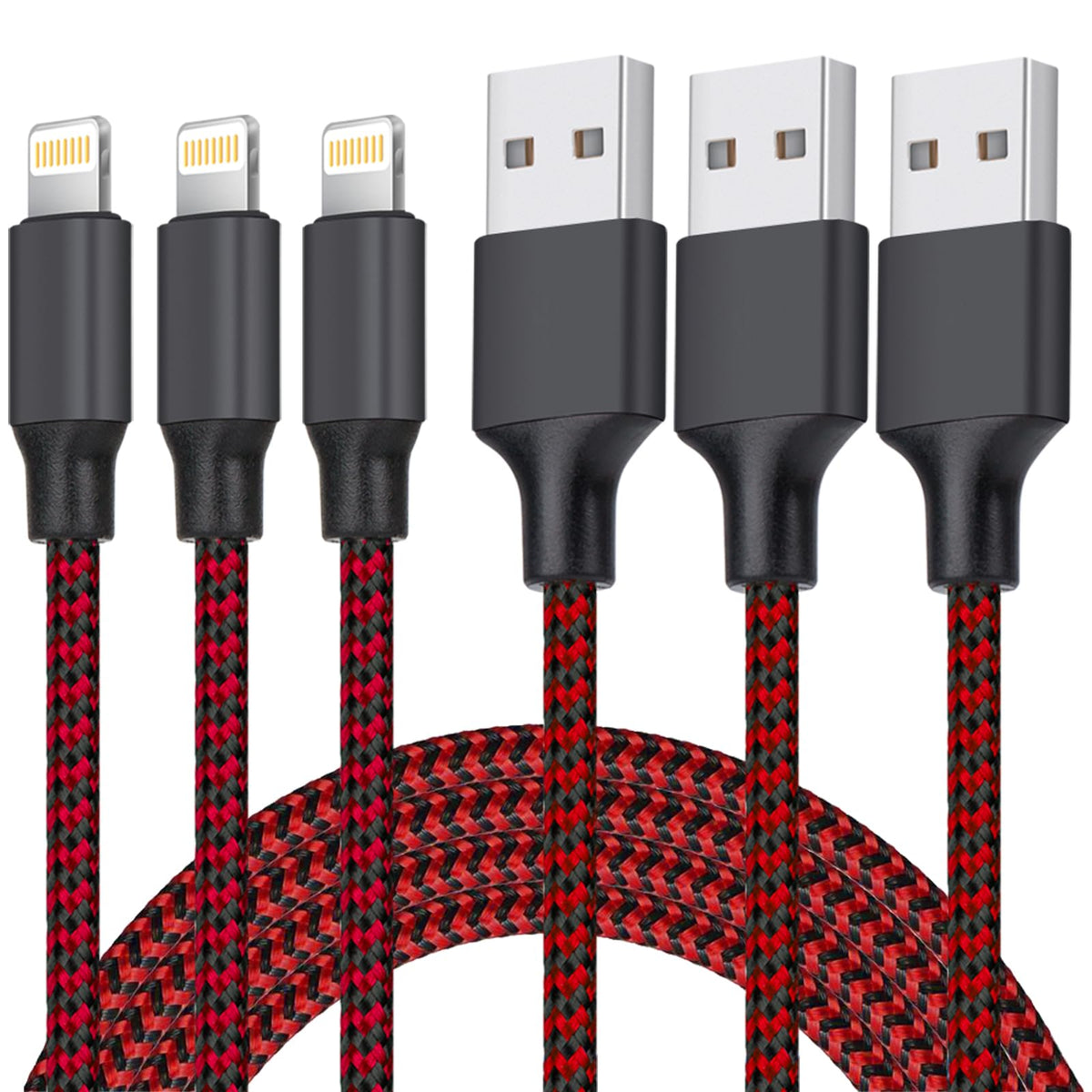 TAKAGI 3-Pack 6FT Nylon Braided Lightning Charging Cables
