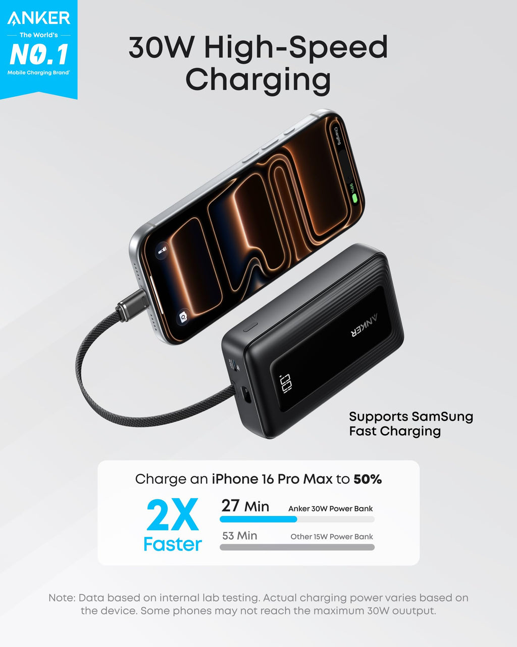 Anker Portable Charger, 10,000mAh 30W Power Bank, USB-C in and Out Fast Charging Battery Pack, Travel Essential Phone Power Bank, for iPhone 17/16, Galaxy and More