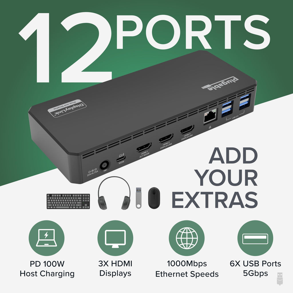 Plugable Triple Display USB-C Docking Station with 100W PD