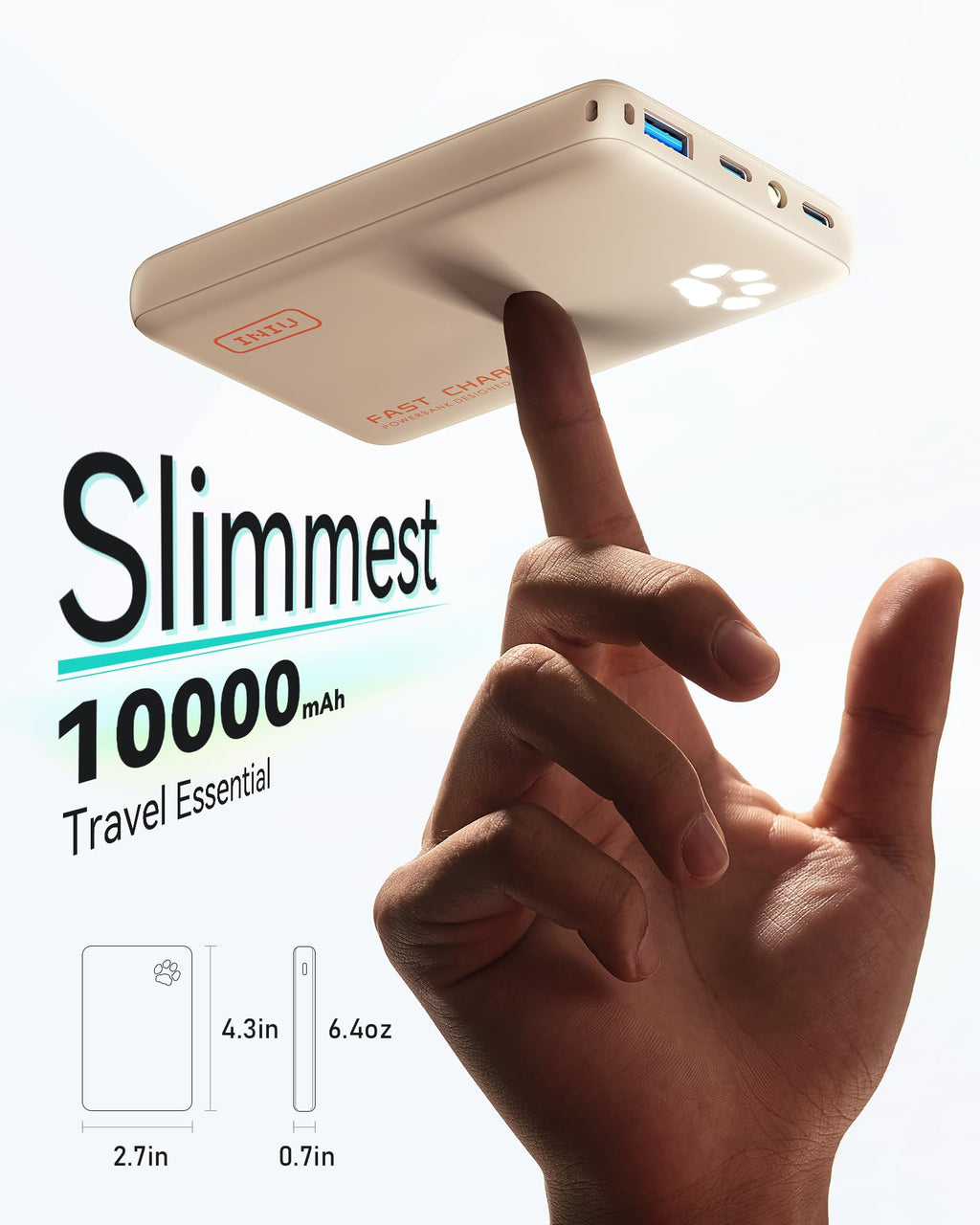 INIU Power Bank, Slimmest & Lightest PowerBank USB C Triple 10000mAh Portable Charger