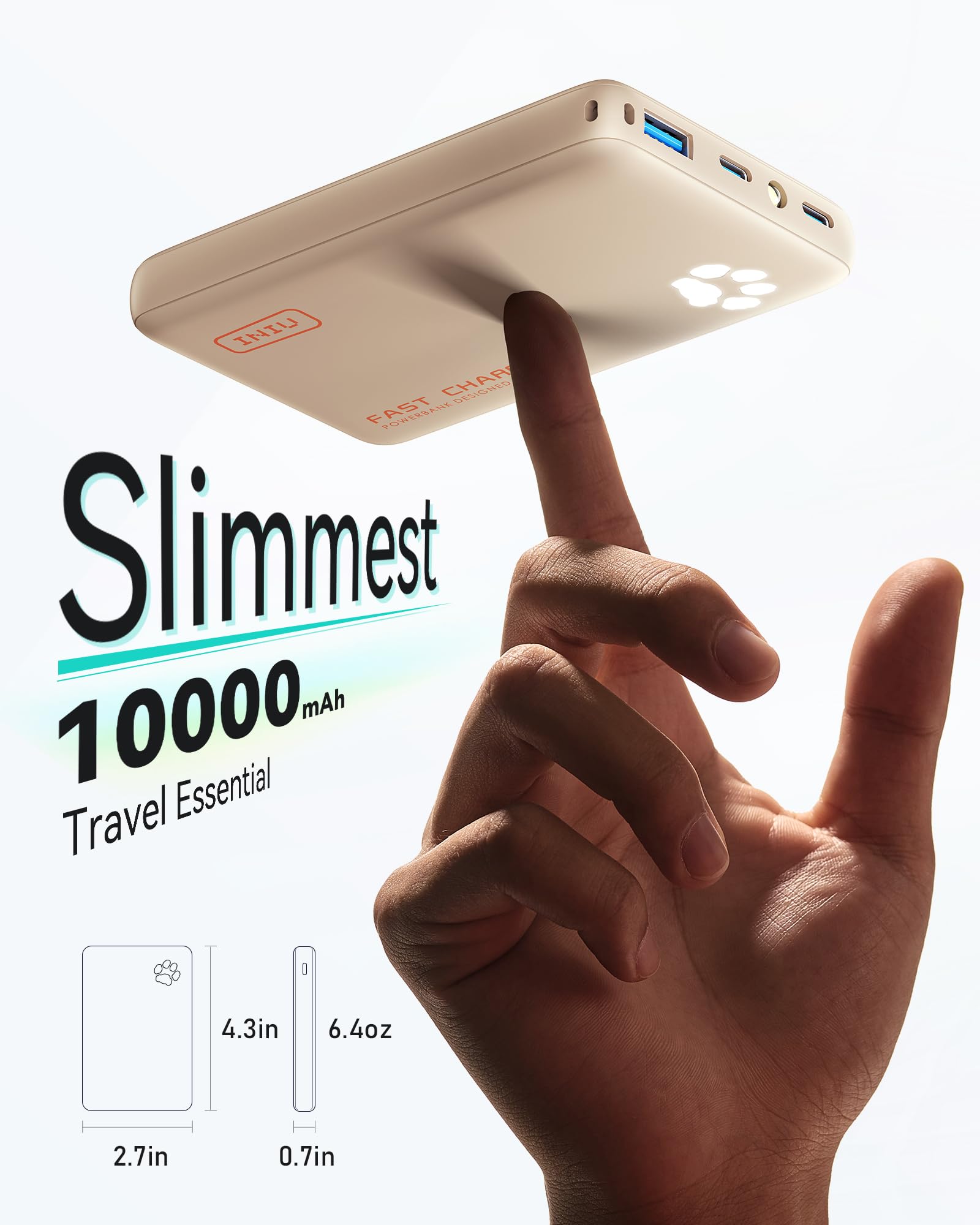 INIU Power Bank, Slimmest & Lightest PowerBank USB C Triple 10000mAh Portable Charger