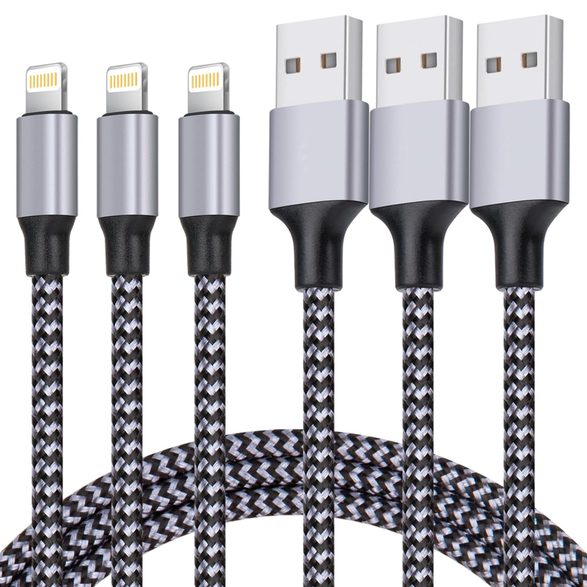 TAKAGI Phone Charger, Lightning Cable 3PACK 6FT Nylon Braided USB Charging Cable