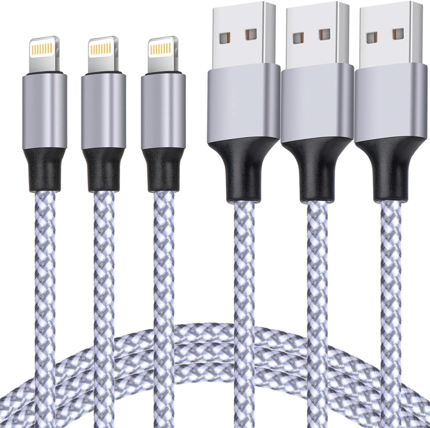 TAKAGI 3-Pack 6FT Nylon Braided Lightning Charging Cables