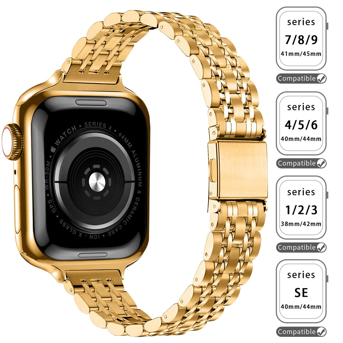 QUNDAXI Slim Stainless Steel Apple Watch Band for Women