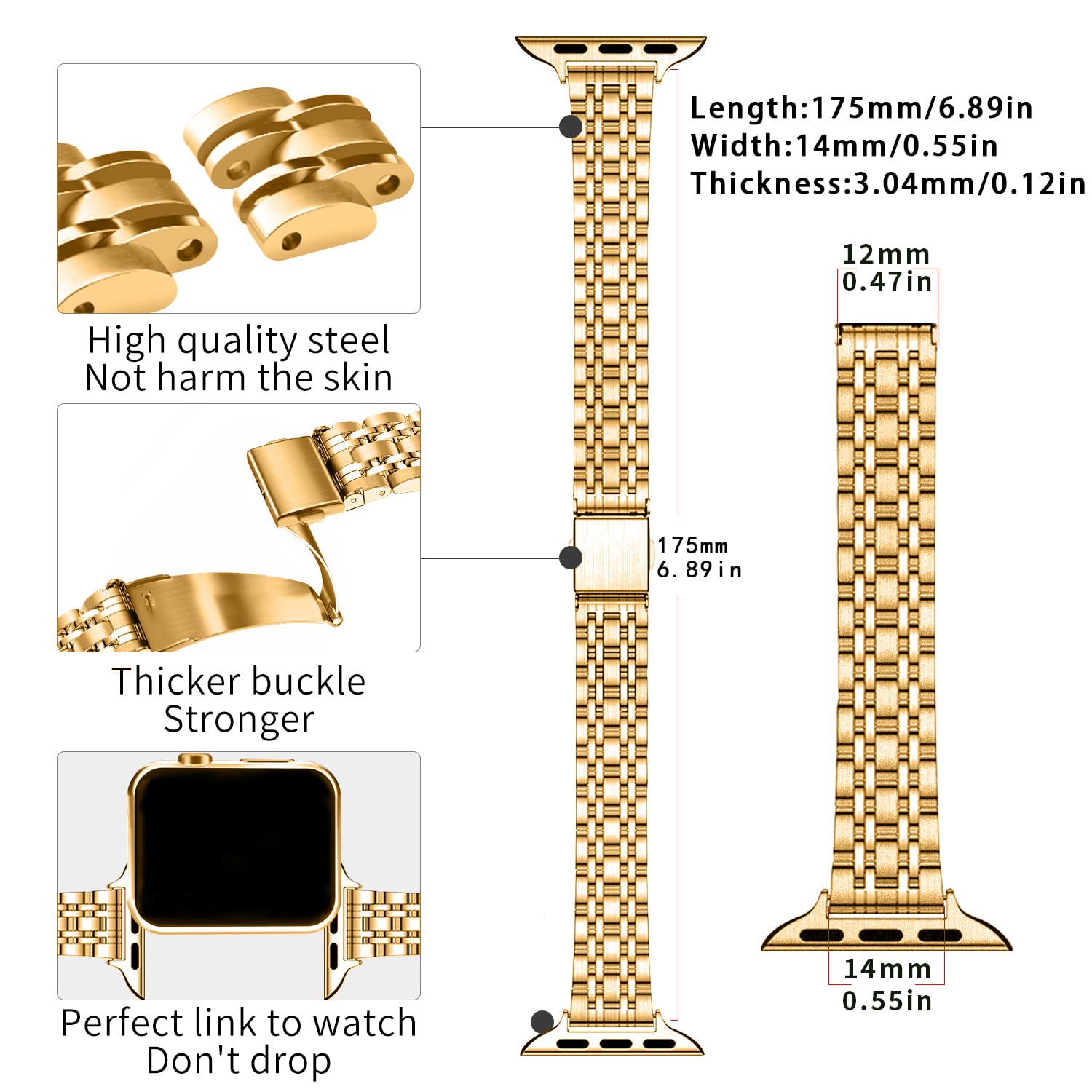 QUNDAXI Slim Stainless Steel Apple Watch Band for Women