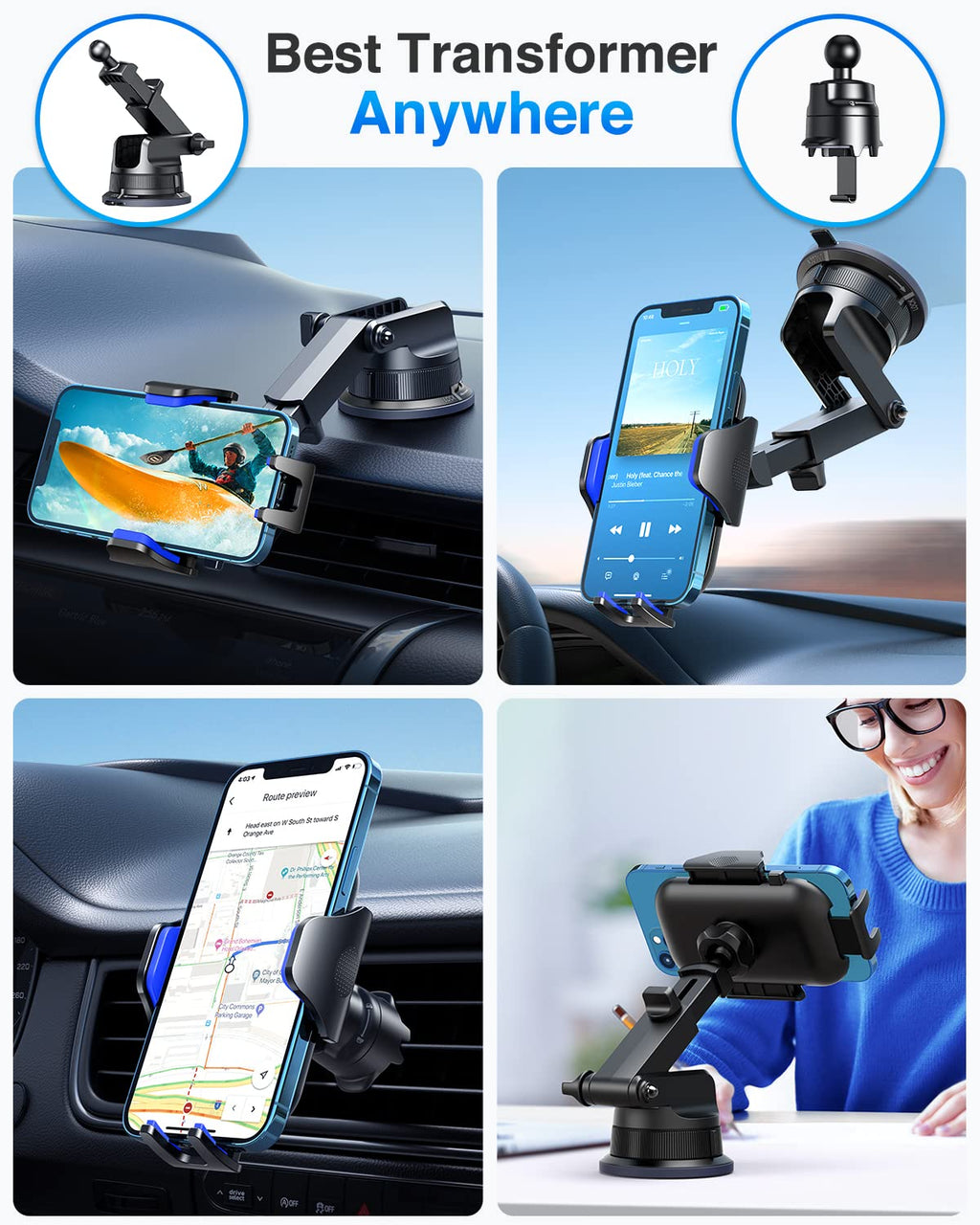 VANMASS [True Military-Grade Car Phone Holder [2024 Best Suction & Clip] Cell Phone Mount for Dashboard Windshield Vent Truck Cradle Dash Stand for iPhone 15 Pro Max 14 13 12 Android