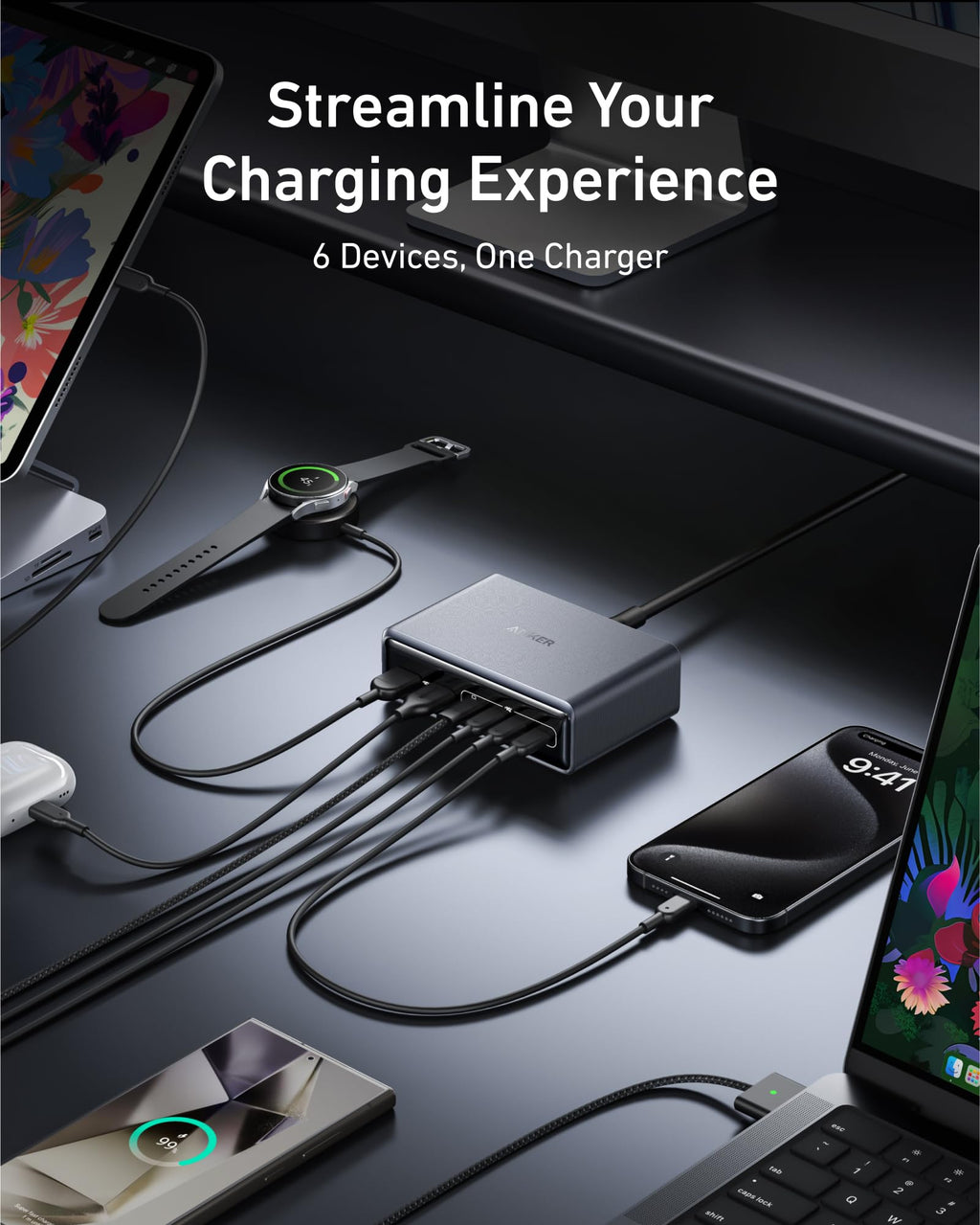 Anker Prime Charging Station, 200W 6-Port GaN Desktop Charger