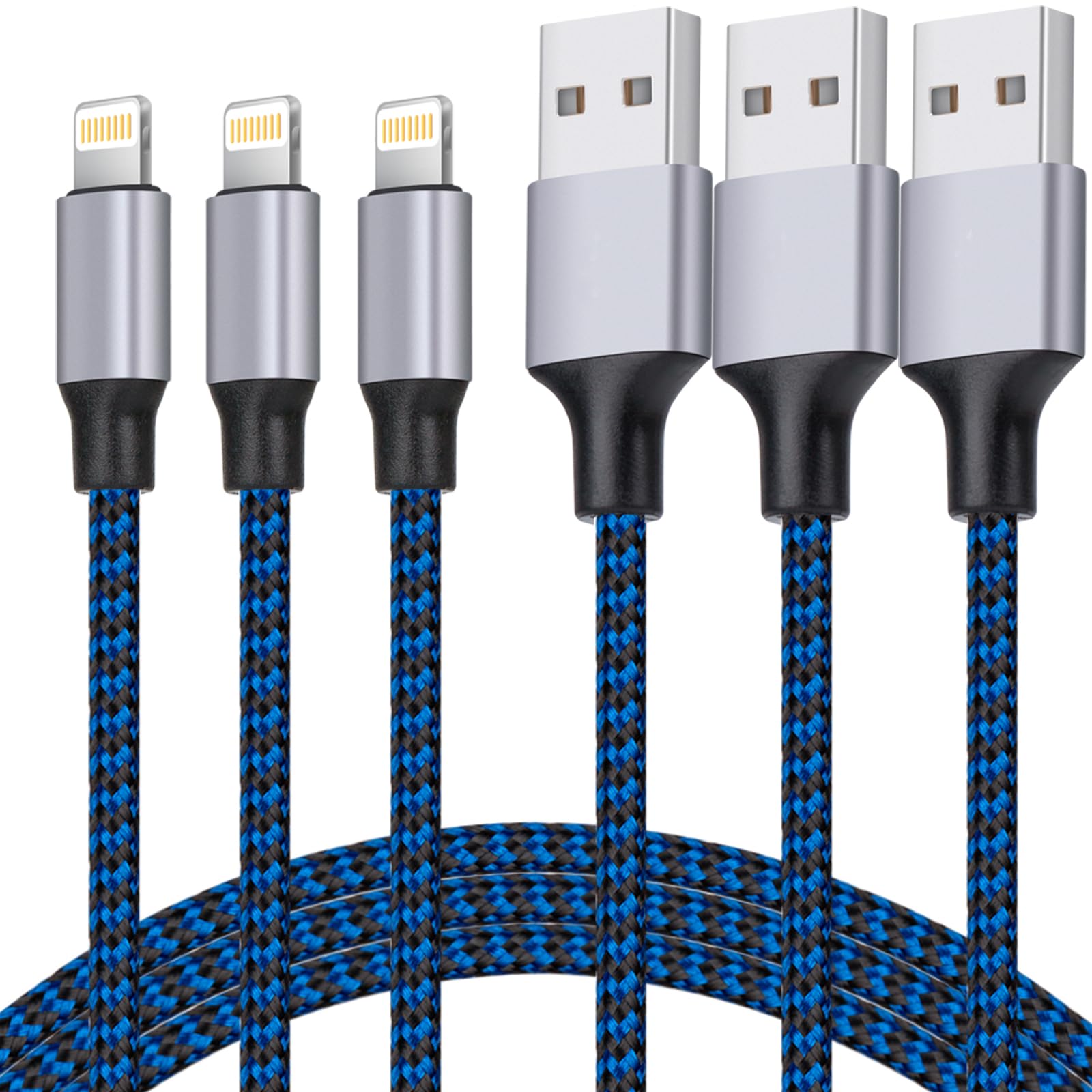 TAKAGI 3-Pack 6FT Nylon Braided Lightning Charging Cables