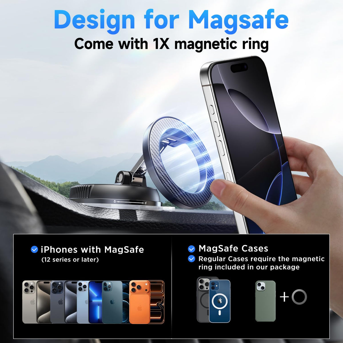 ANDERY Car Phone Holder for Magsafe [78+LBS Strongest Suction & 2400gf Magnetic] 360° Adjustable Car Phone Mount, Phone Holders for Your Car for iPhone 17 Pro Max 16 15 14 13 12 Air Plus