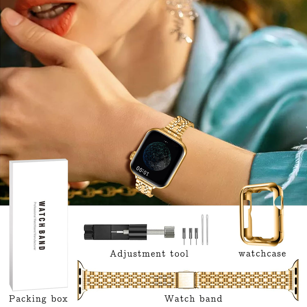 QUNDAXI Slim Stainless Steel Apple Watch Band for Women
