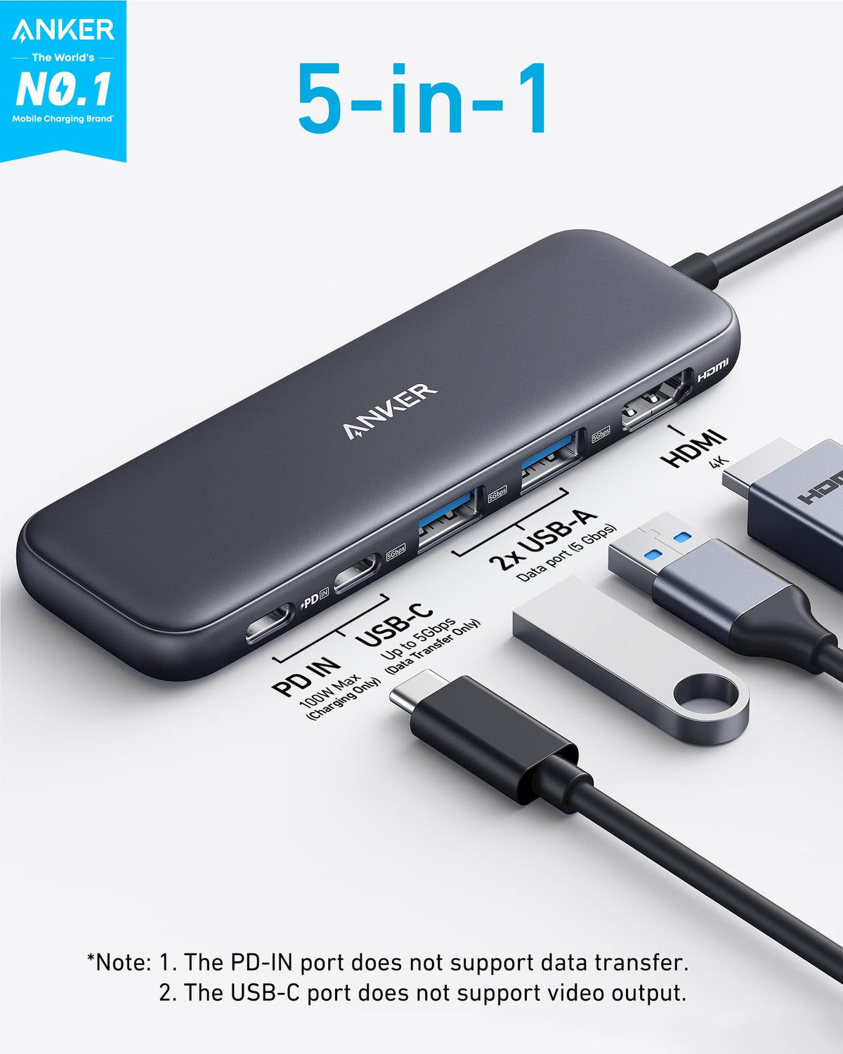 Anker 332 5-in-1 USB-C Hub with HDMI and USB Ports