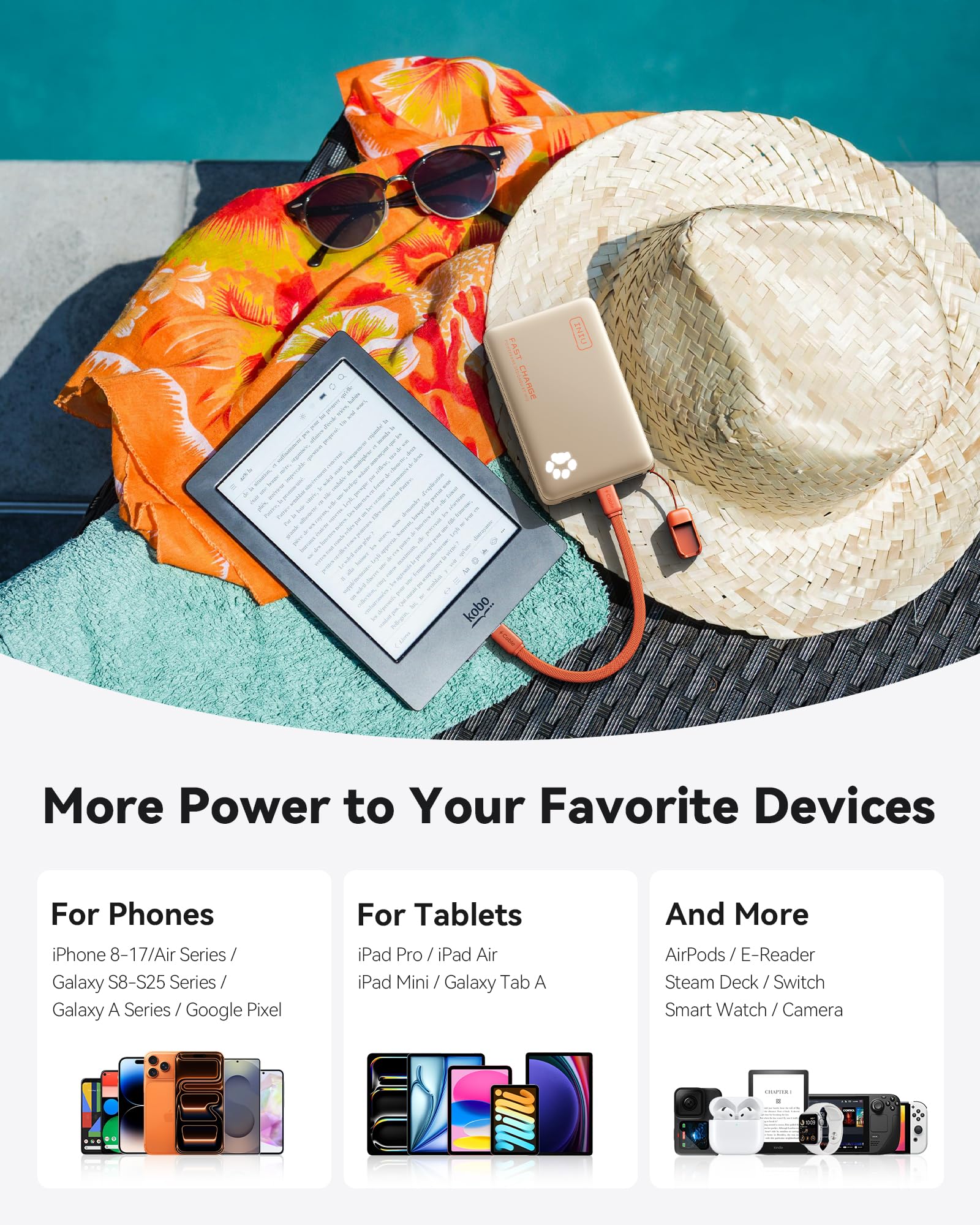 INIU Power Bank, Slimmest & Lightest PowerBank USB C Triple 10000mAh Portable Charger