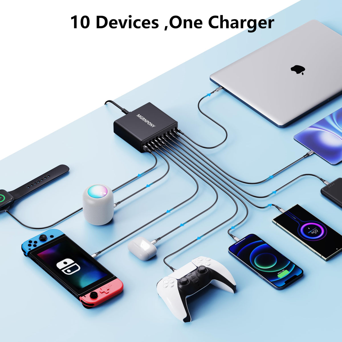 MGRNPONY USB C Charger Block, 10-Port USB C Charging Station