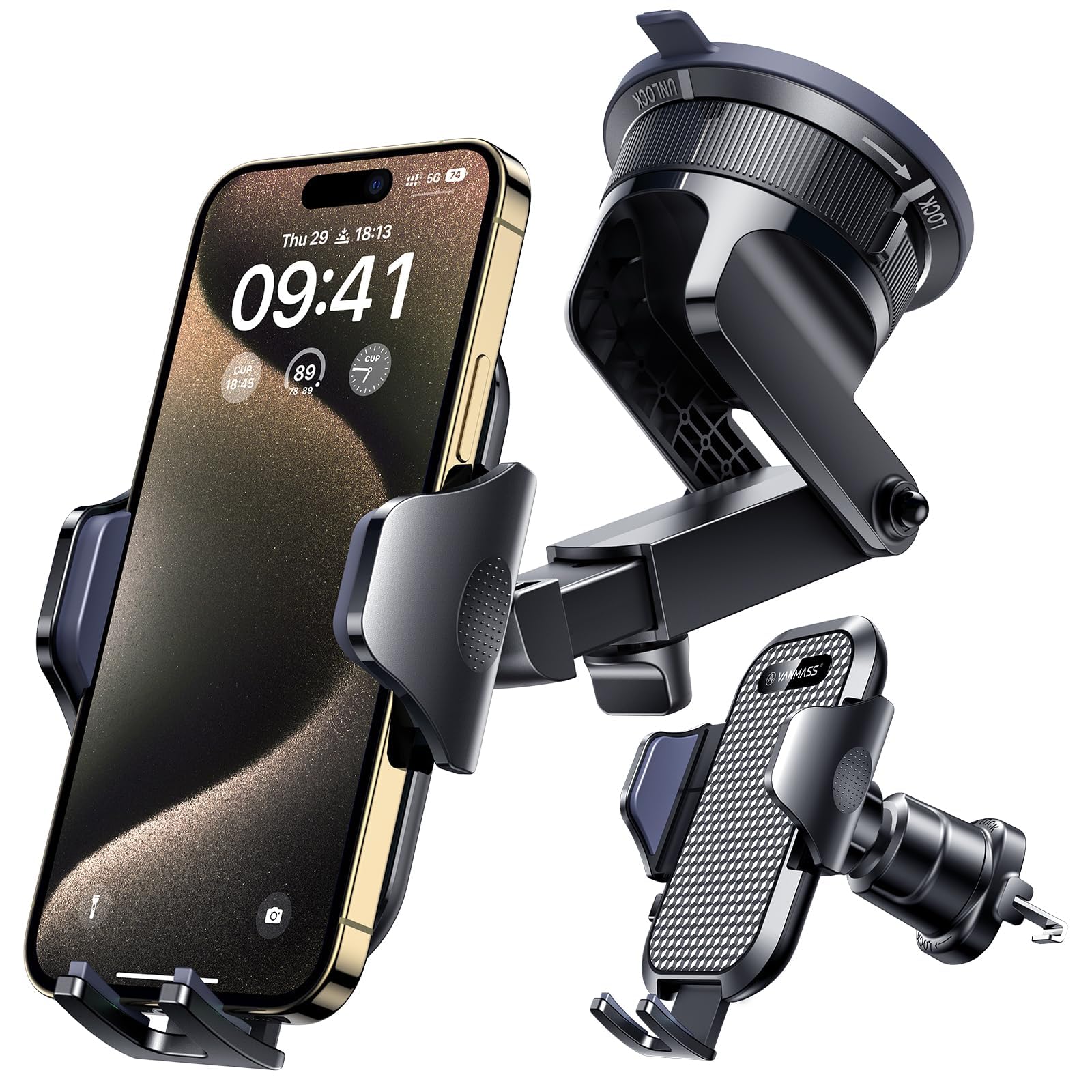 VANMASS Military-Grade Car Phone Mount with Suction Clip