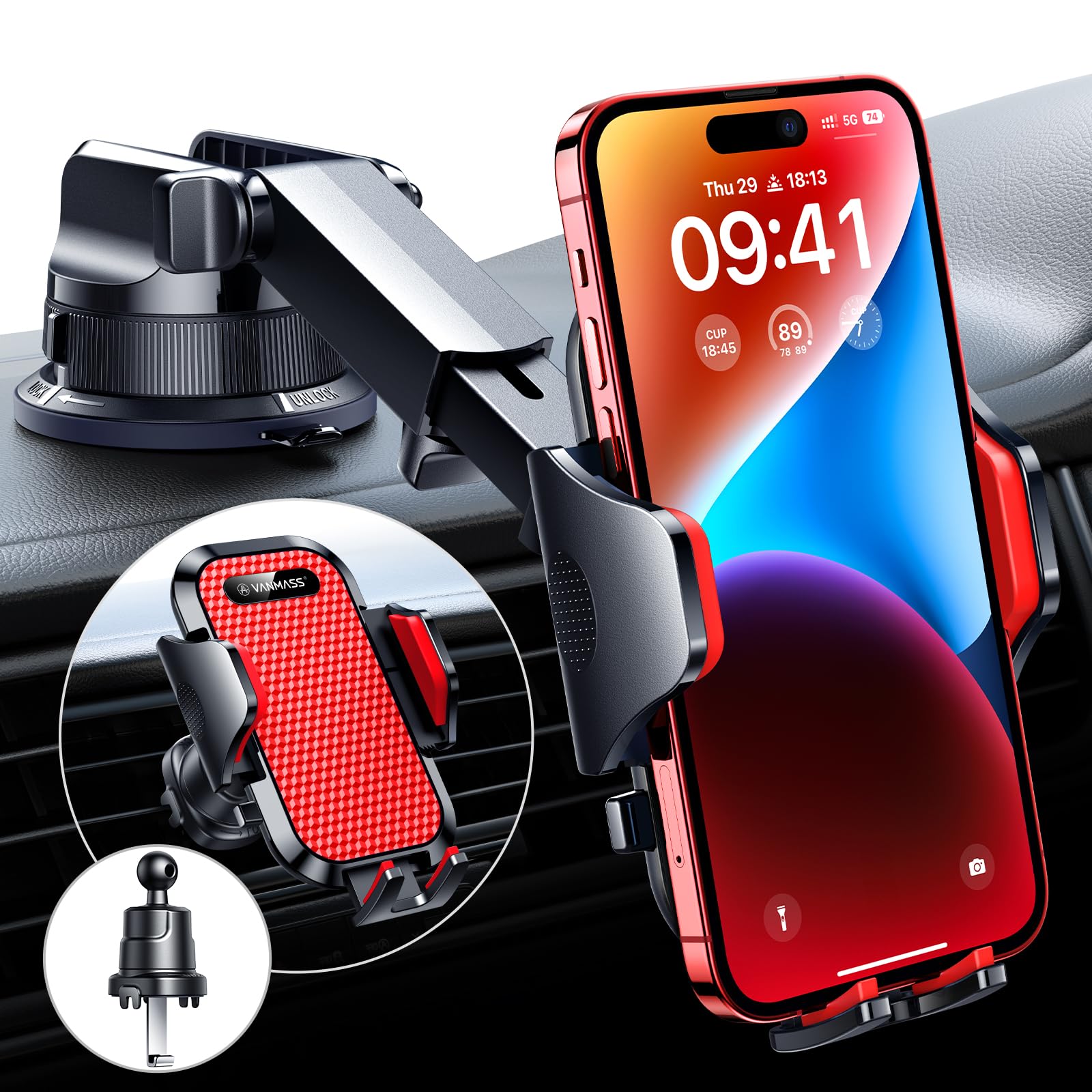 VANMASS Military-Grade Car Phone Mount with Suction Clip