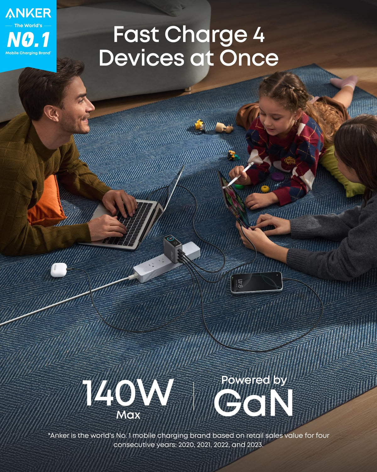 Anker MacBook Pro Charger,140W Max 4-Port GaN USB C Charger Block with Smart Display,Fast Charger USB C Power Adapter,Touch Controls for Macbook,iPad,iPhone 17/16 Series(Include 5FT Cable,Non-Battery)